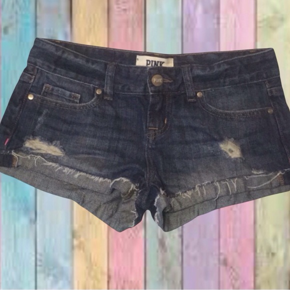 Victoria’s Secret Pink Distressed Raw Cuffed Hem Jean Shorts - Picture 1 of 8